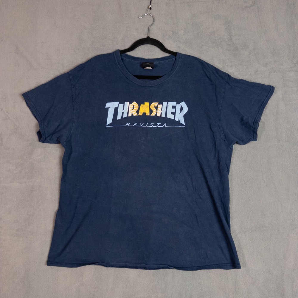 Thrasher Revista T-Shirt Mens XL Navy Blue Good Graphic Skate Streetwear